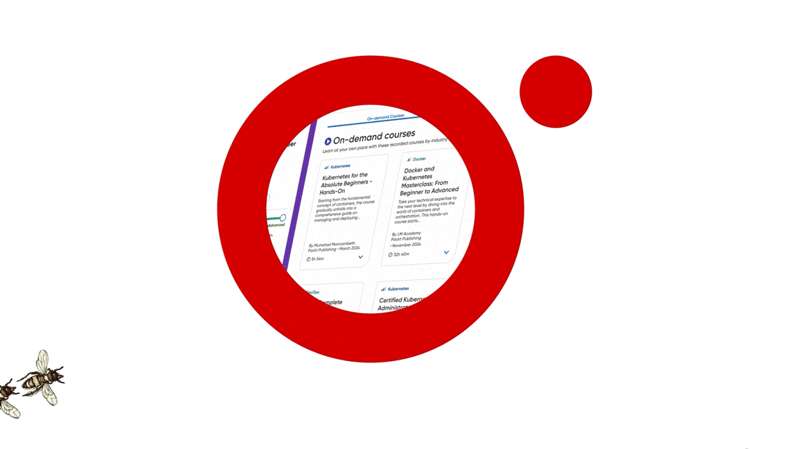 Animated gif of bees flying towards O'Reilly Media logo